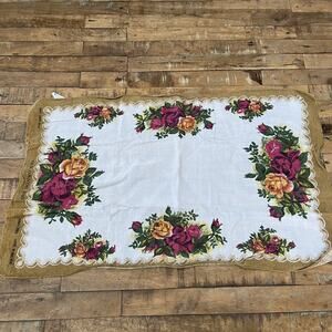 Irish Linen Tea Towel Irish Linen 17 x 27.5 in 'Old Country Roses' Brown Border